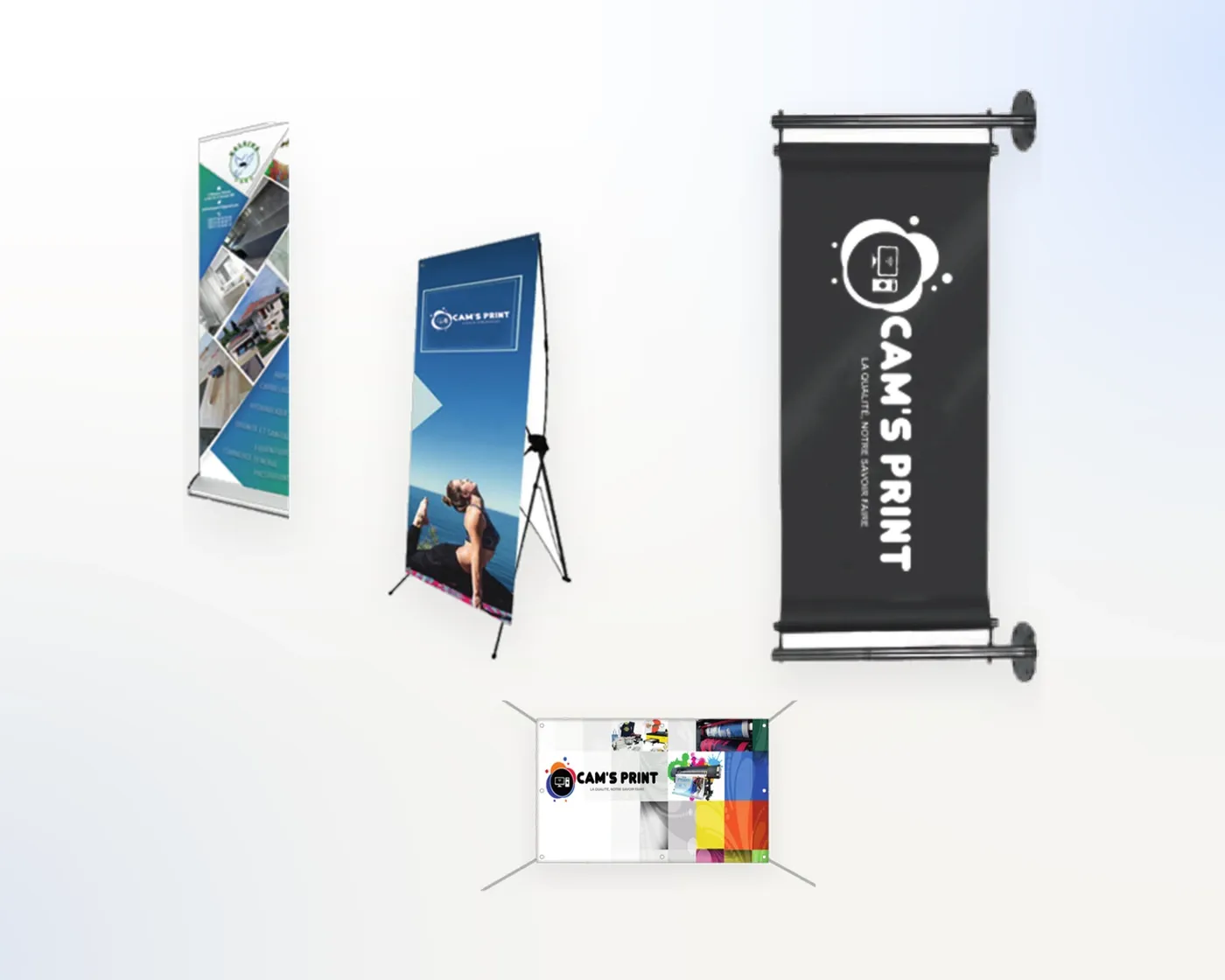 Kakémono, roll-up, x-banner et bâche grand format réalisés par Cam’s Print