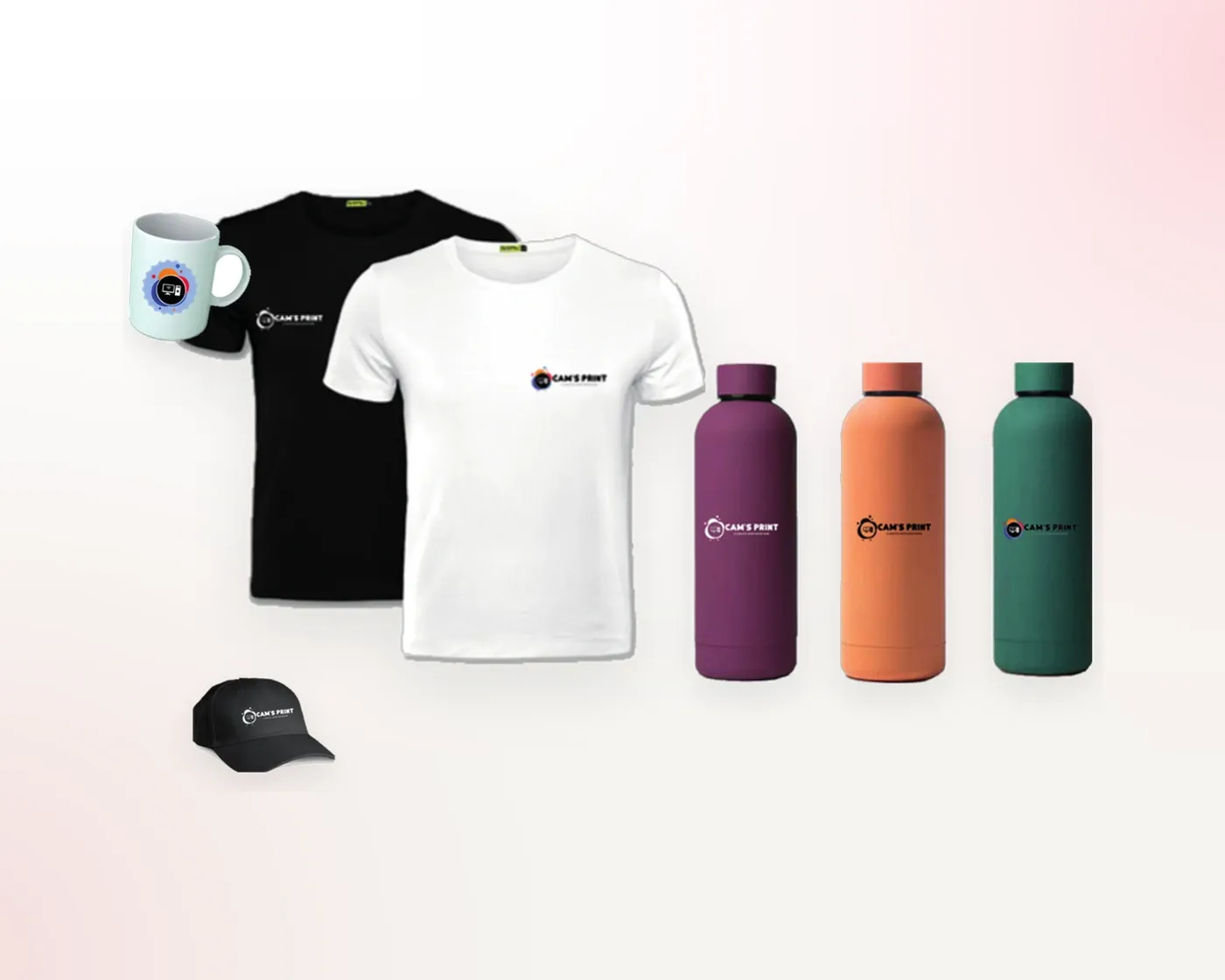 T-shirts, casquette, mug et gourdes personnalisés au logo Cam’s Print